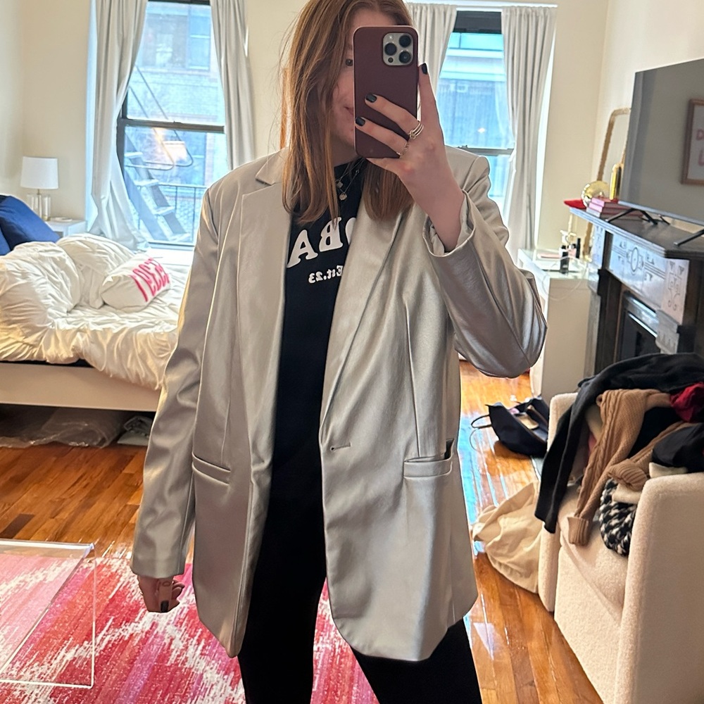 NWT Silver Fake Leather Blazer